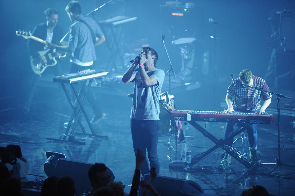 LOS ANGELES, CA - FEBRUARY 09: Musician Mark Foster of Foster the People performs onstage during Tesla Worldwide Debut of Model X on February 9, 2012 in Los Angeles, California. (Photo by Jason Merritt/Getty Images for Tesla)