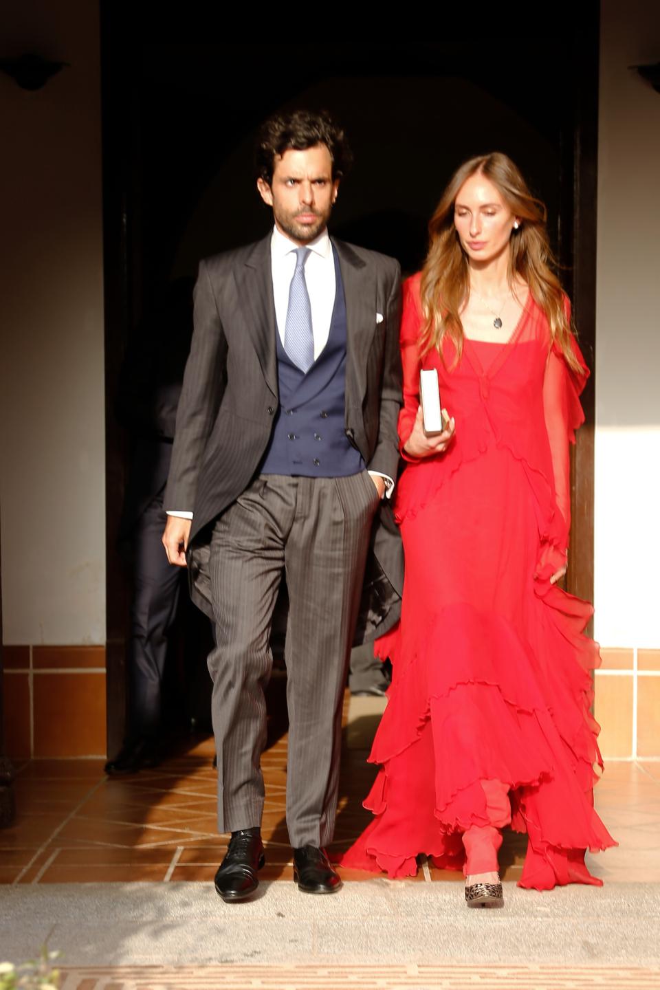 CIUDAD REAL, SPAIN - JULY 11: Alonso Aznar and Renata Collado at the wedding of Felipe Cortina and Amelia Millan on July 11, 2021 in Ciudad Real, Spain. (Photo By Javier Ramirez/Europa Press via Getty Images)