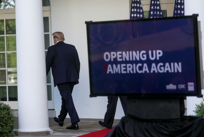 U.S. President Trump holds coronavirus response news conference at the White House in Washington