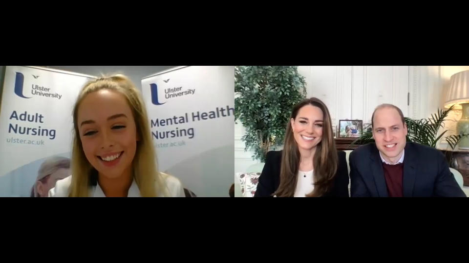 <p>The Duke and Duchess of Cambridge have shared a video diary created by a student nurse to show what a day in her life is like as she trains during the pandemic. Abigail McGarvey is a first-year Adult Nursing student at Ulster University and has been on night shifts during her placement. The diary shows how she gets up at 5.30pm, gets ready to go to work for 8pm, sorts out forms at midnight and eventually goes home at 8am. The royal couple chatted to McGarvey via a video call. </p> 