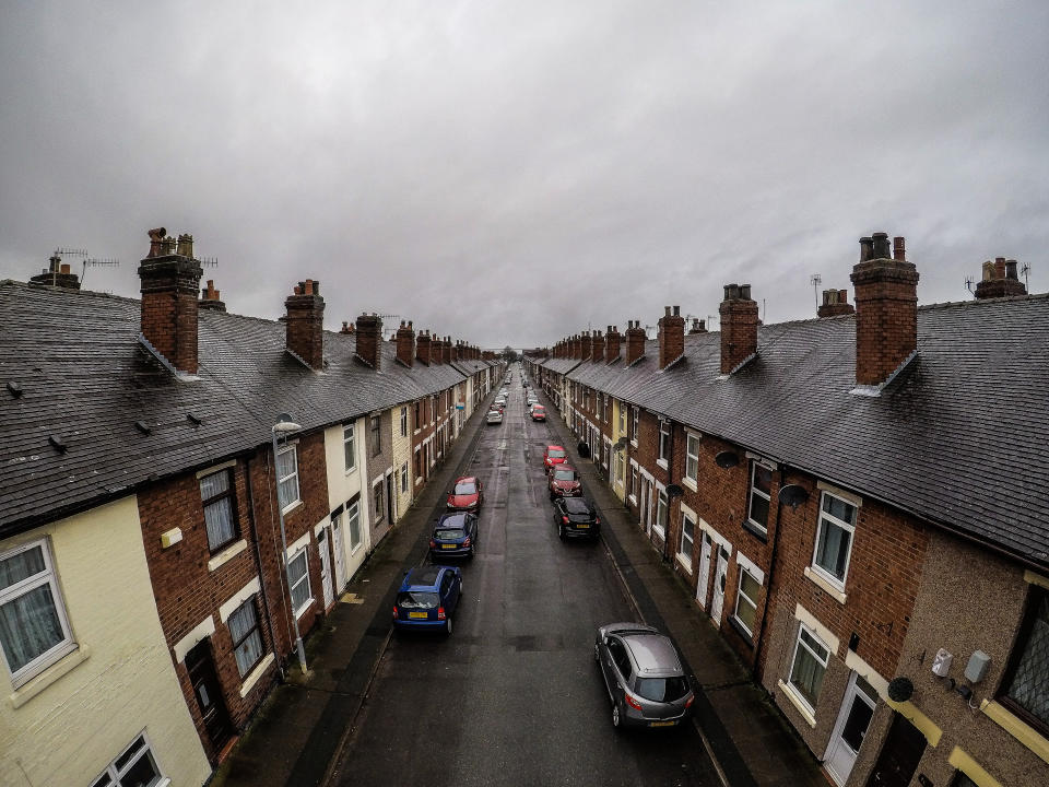 A poverty stricken area of Stoke on Trent, rows of terrace housing in a run down area of the country Surging mortgage rates expected to push house prices across the housing market downwards in the year ahead.