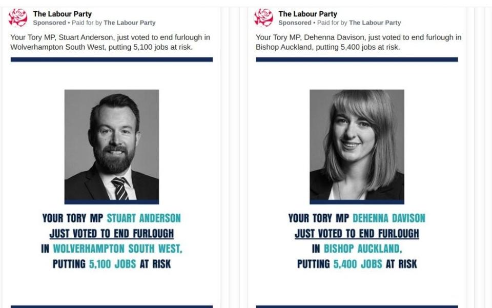 Several of the adverts have targeted multiple Tory MPs