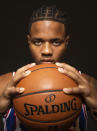 Philadelphia 76ers' Markelle Fultz poses for a photograph during media day at the NBA basketball team's practice facility, Friday, Sept. 21, 2018, in Camden. (AP Photo/Chris Szagola)