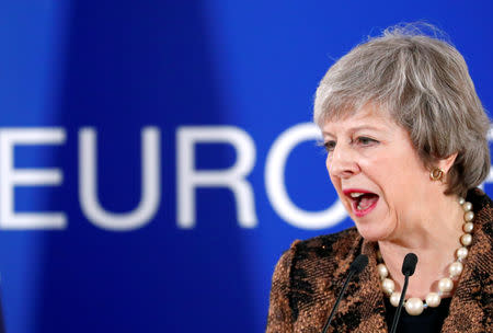 British Prime Minister Theresa May attends a news conference after a European Union leaders summit in Brussels, Belgium December 14, 2018. REUTERS/Francois Lenoir