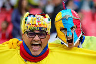 <p>Colombia fans enjoy the atmosphere in the ground before the 2018 FIFA World Cup Russia Round of 16 match between Colombia and England at Spartak Stadium on July 3, 2018 in Moscow, Russia. (Photo by Chris Brunskill/Fantasista/Getty Images) </p>