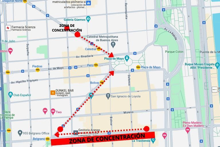 Mapa de cortes por la marcha del 20 D