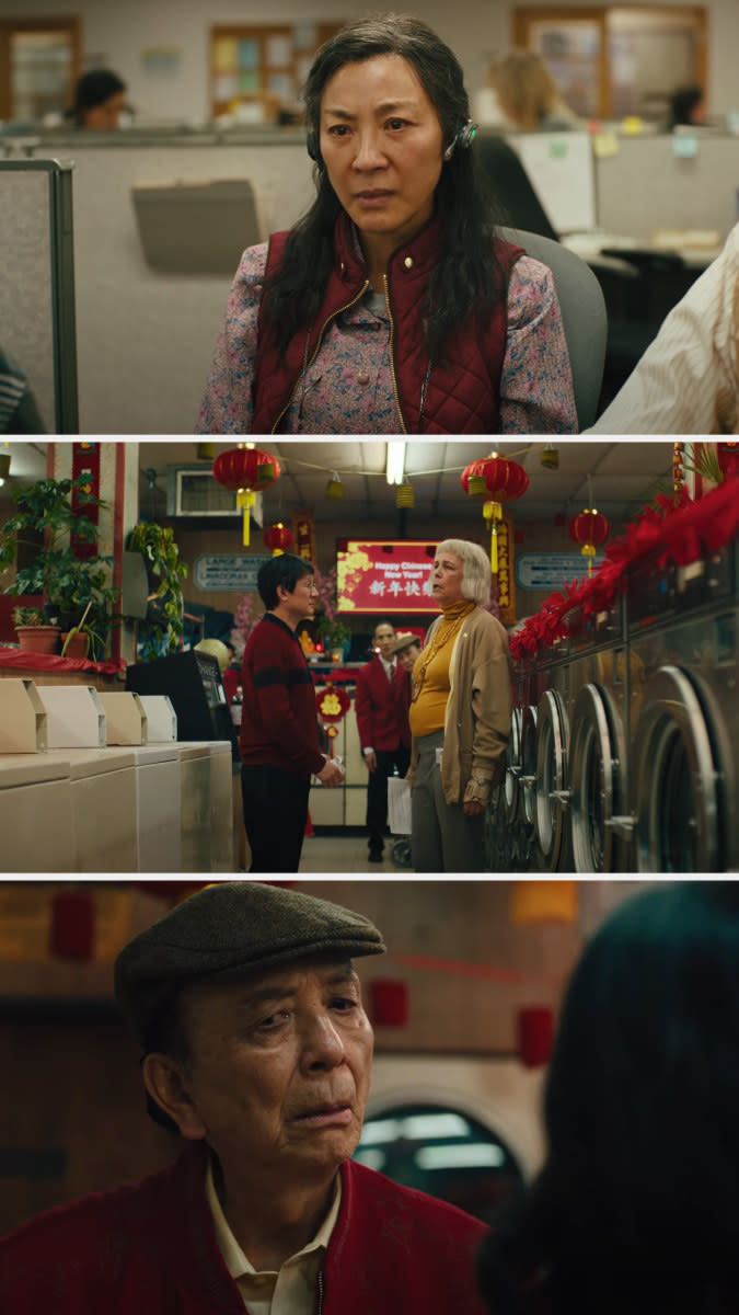 screencaps of Evelyn, Waymond, and Gong Gong