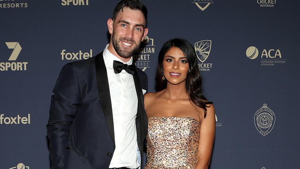 Glenn Maxwell and partner Vini Raman. (Photo by Graham Denholm/Getty Images)