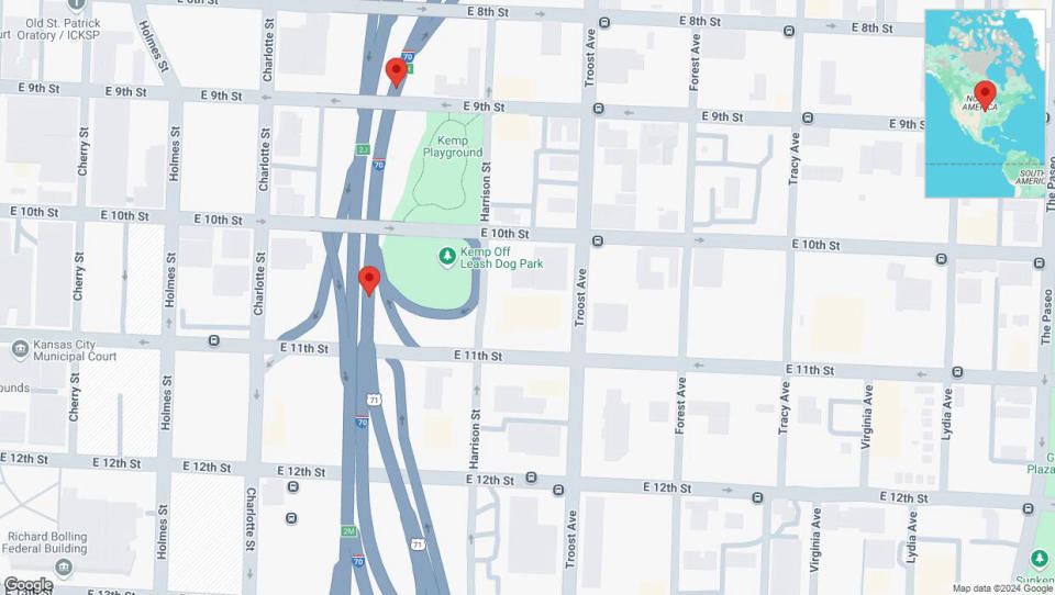 A detailed map that shows the affected road due to 'Crash update: I-70' on September 15th at 12:49 p.m.