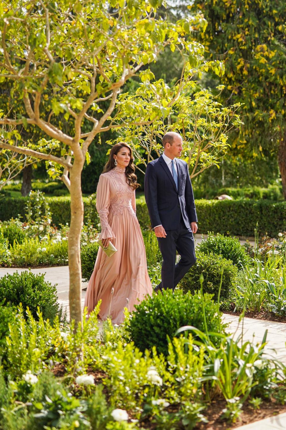 The Prince and Princess of Wales arrive at the wedding of Crown Prince Hussein (PA)