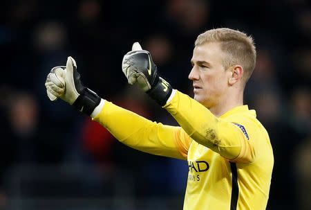 Football Soccer - Manchester City v Real Madrid - UEFA Champions League Semi Final First Leg - Etihad Stadium, Manchester, England - 26/4/16 Manchester City's Joe Hart celebrates at the end of the match Action Images via Reuters / Carl Recine Livepic