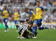 Soccer Football - Premier League - Newcastle United v Southampton - St James' Park, Newcastle, Britain - April 20, 2019 Newcastle United's Miguel Almiron in action with Southampton's Oriol Romeu REUTERS/Scott Heppell
