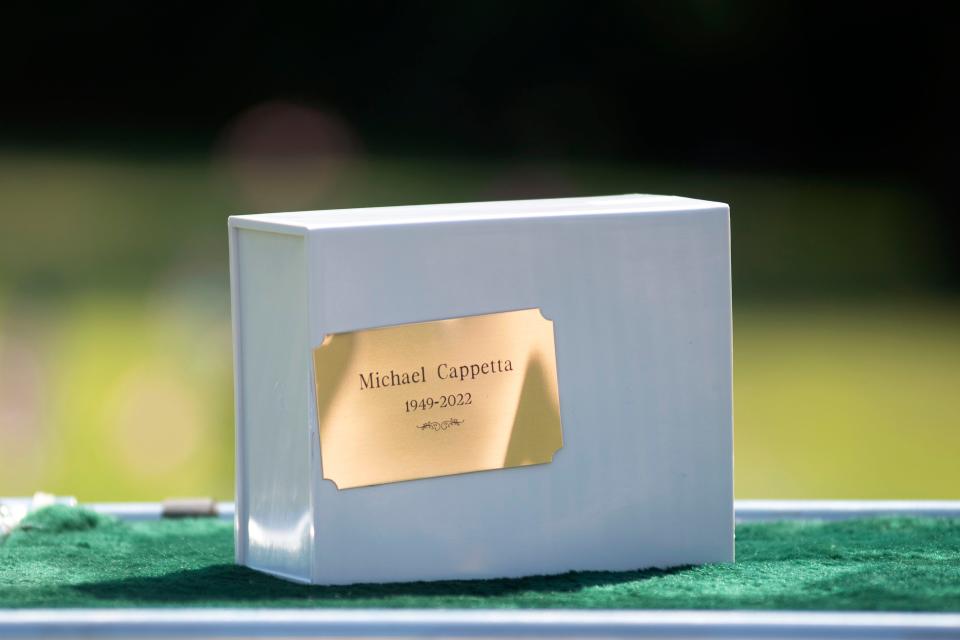 The ashes of Michael Cappetta who spent most of his life at the Pennhurst State School and Hospital and later a nursing home sits at Limerick Garden of Memories in Limerick for his family to honor on Wednesday, July 20, 2022. Montgomery County arranged the interment of his ashes with his surviving siblings