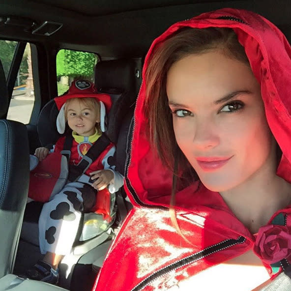 Little Red Riding Ambrosio had an adorable backseat passenger: Fireman Noah. (Instagram)