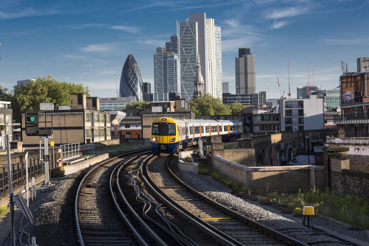 Train leaving the city, London UK