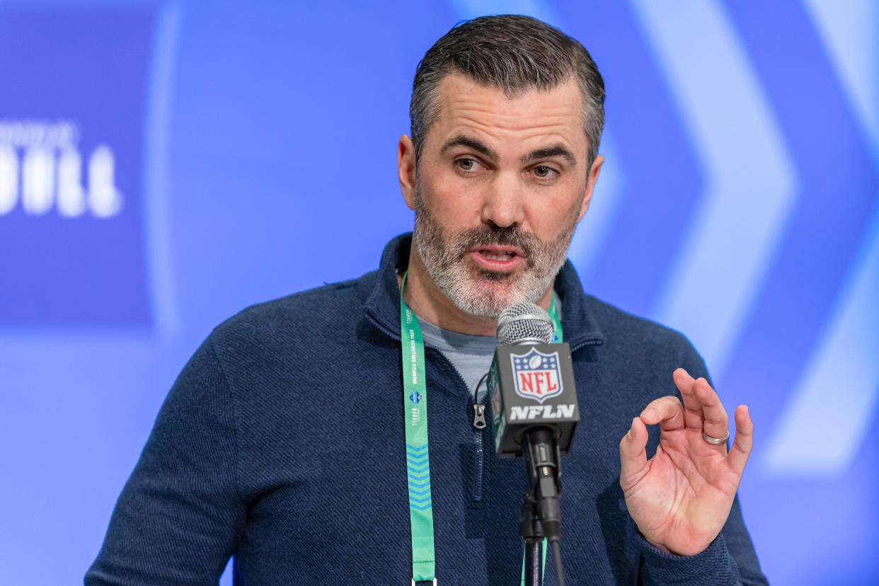 INDIANAPOLIS, INDIANA – FEBRUARY 28: Cleveland Browns head coach Kevin Stefanski speaks to the media during the 2024 NFL Draft Combine at Lucas Oil Stadium on February 28, 2024 in Indianapolis, Indiana.  (Photo by Michael Hickey/Getty Images)