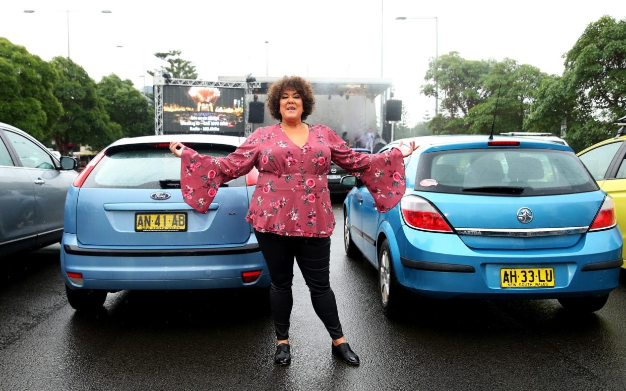 Casey Donovan poses during a media call to showcase how a drive-in live entertainment venue will operate ahead of its opening in July in the suburb of Tempe on May 21, 2020 in Sydney, Australia - GETTY IMAGES