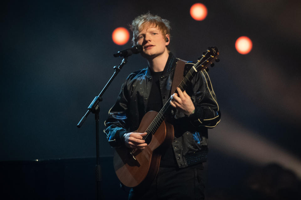 Ed Sheeran on stage during the the Brit Awards 2022 at the O2 Arena, London. Picture date: Tuesday February 8, 2022. Photo credit should read: Matt Crossick/Empics EDITORIAL USE ONLY. NO MERCHANDISING. 