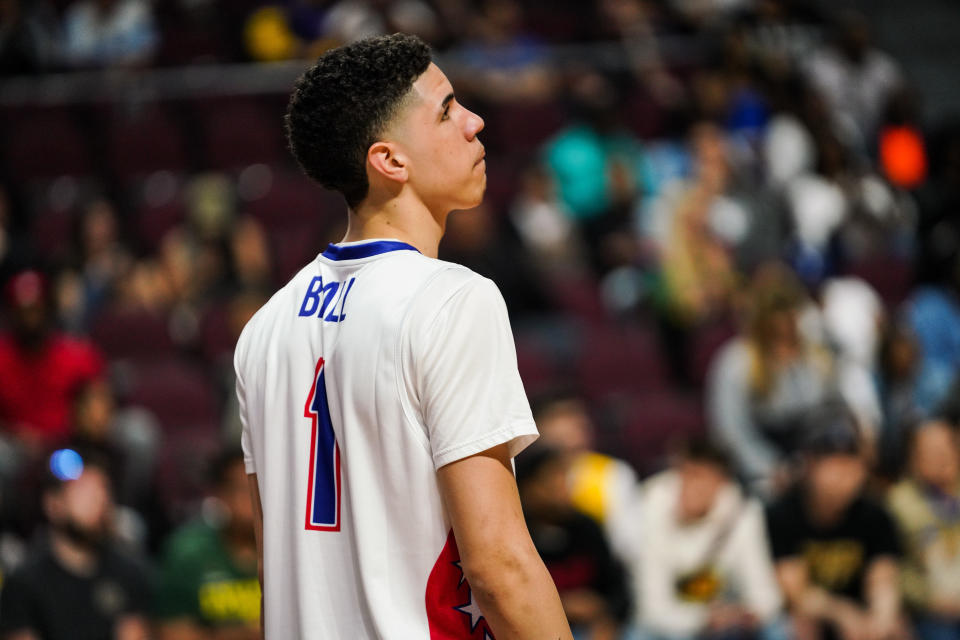 LAS VEGAS, NEVADA - MARCH 31: LaMelo Ball looks on during the Big Baller Brand All American Game at the Orleans Arena on March 31, 2019 in Las Vegas, Nevada. (Photo by Cassy Athena/Getty Images)