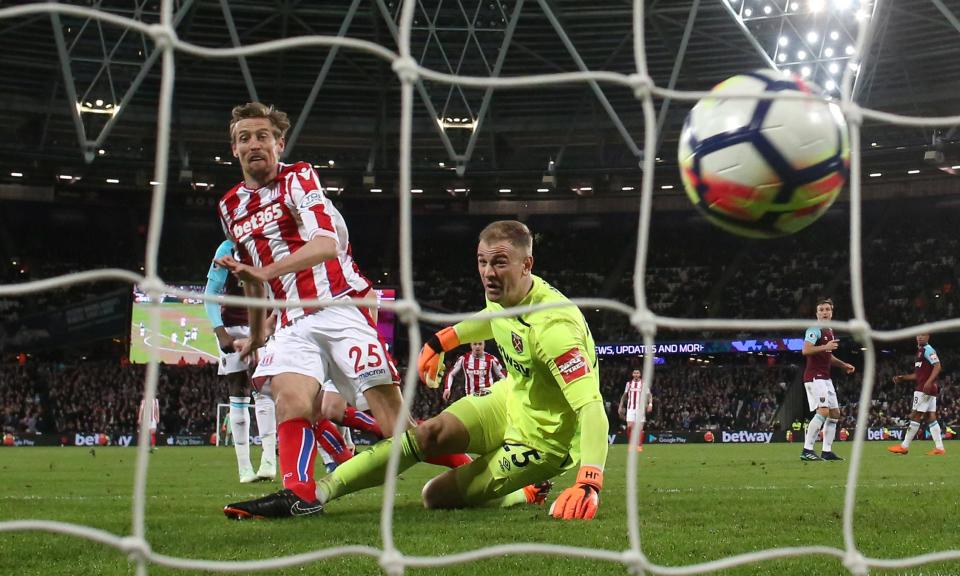 Joe Hart gifted a goal to Stoke’s Peter Crouch on Monday night