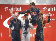 <b>INDIA</b> - Vettel continues to be the only winner in India<br><br> Running Points total: Vettel 322, Alonso 207, Raikkonen 183<br><br> Sixth successive win and 10th of the season. Started on a pole again for a hat-trick of Indian victories. Alonso finished 11th.<br><br> QUOTE: "I don't know what to say but it is the best day of my life so far," Vettel on his achievement.<br>