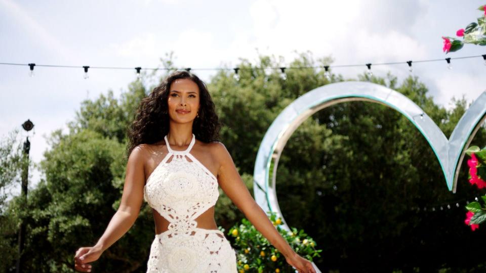 Editorial use only. Love Island airs tonight at 9pm on ITV2 and ITV
Mandatory Credit: Photo by ITV/Shutterstock (13948096r)
Maya Jama
'Love Island' TV show, Series 10, Episode 1, Majorca, Spain - 05 Jun 2023
A huge new twist for the start of the series 

Maya makes her entrance 

The results of the public vote are revealed and the first couples are formed