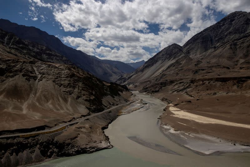 FILE PHOTO: A highway getting constructed by Border Roads Organisation passes by the confluence of the Indus and Zanskhar rivers in the Ladakh region