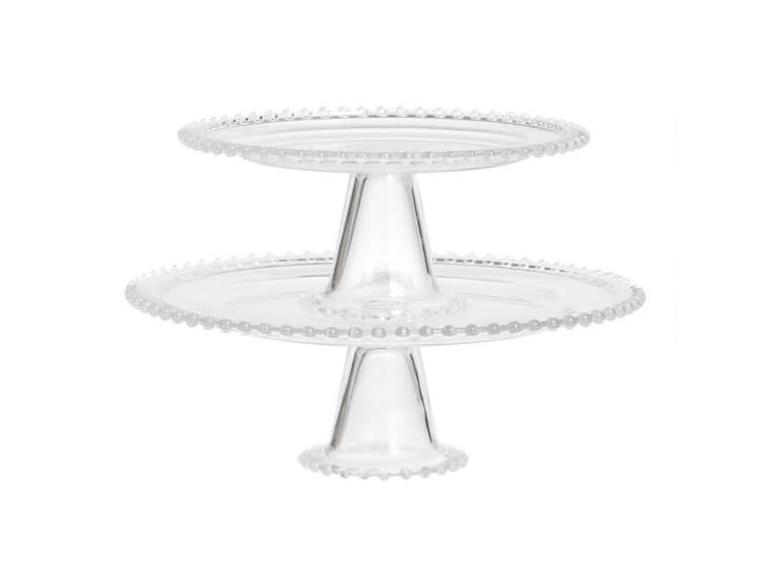 Clear Beaded Glass Cake Stand