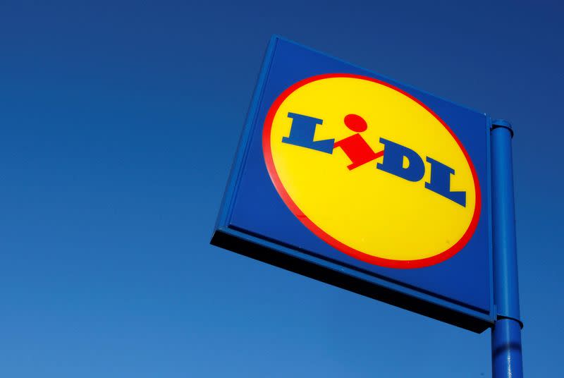 FILE PHOTO: A sign is seen outside a LIDL supermarket in London