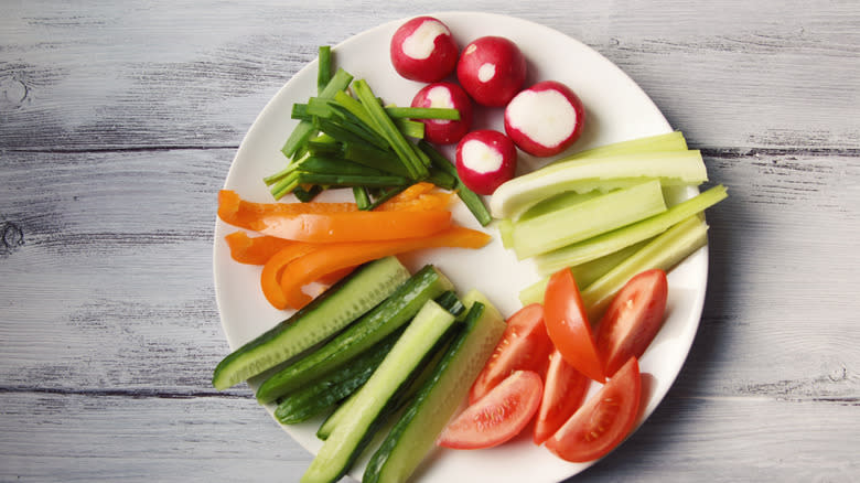 Sliced vegetables on a plate