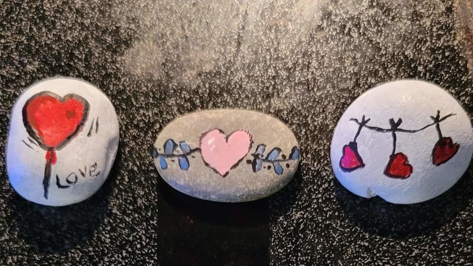 Diane Ford painted several heart-themed rocks for Valentine's Day.