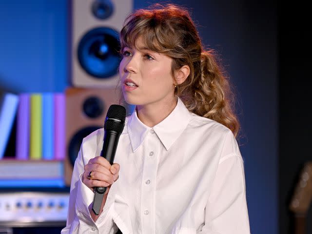 <p>Bryan Bedder/Getty</p> Jennette McCurdy speaks onstage at The Future of Audiobooks Event with Spotify on October 03, 2023 in New York City.