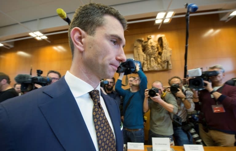 National Democratic Party of Germany (NPD) chairman Frank Franz arrives for the landmark verdict at the Federal Constitutional Court in Karlsruhe, southwestern Germany, on January 17, 2017