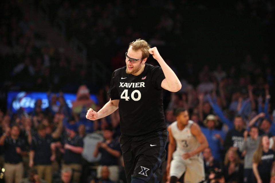 Xavier's Matt Stainbrook reacts during the second half.