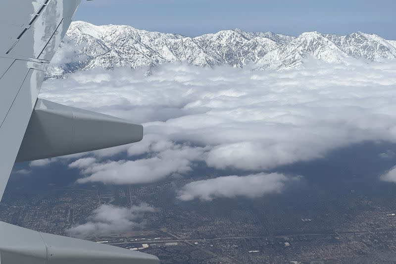Heavy snow after a winter storm covers the San Gabriel Mountains