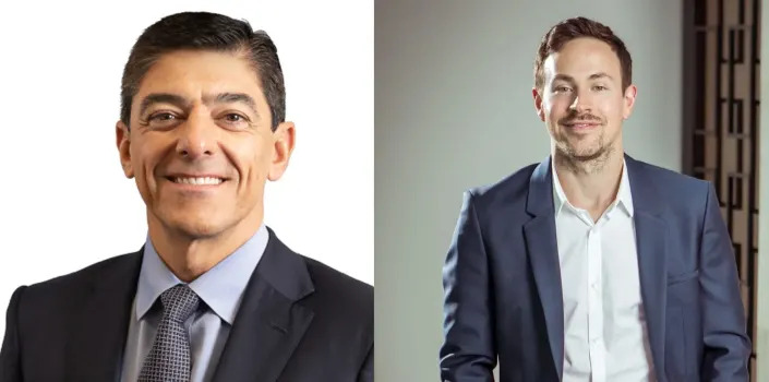 Bed Bath & Beyond CFO Gustavo Arnal (left), investor and GameStop Chairman Ryan Cohen (right)