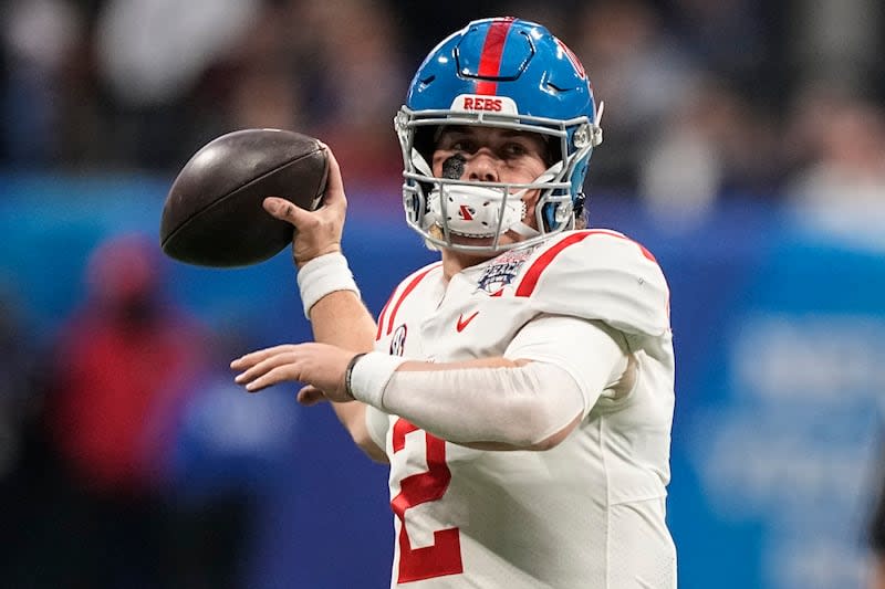 Mississippi quarterback Jaxson Dart passes against Penn State Saturday, Dec. 30, 2023, in Atlanta. Dart is a Utah high school product. | Brynn Anderson, Associated Press