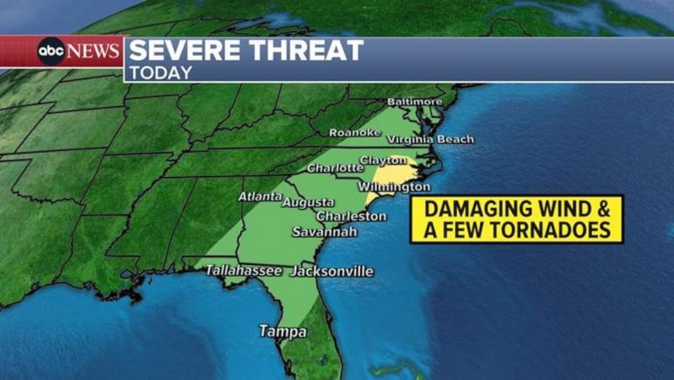 PHOTO: A Tornado Watch is still in effect for millions of Americans in the South including parts of Alabama, Georgia and Florida’s panhandle. (ABC News)