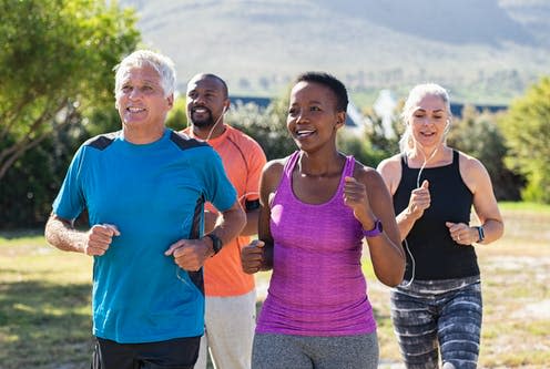 <span class="caption">Regulating cortisol levels simultaneously improves sleep quality.</span> <span class="attribution"><a class="link " href="https://www.shutterstock.com/image-photo/healthy-group-mature-people-jogging-on-1439017070" rel="nofollow noopener" target="_blank" data-ylk="slk:Rido/ Shutterstock;elm:context_link;itc:0;sec:content-canvas">Rido/ Shutterstock</a></span>