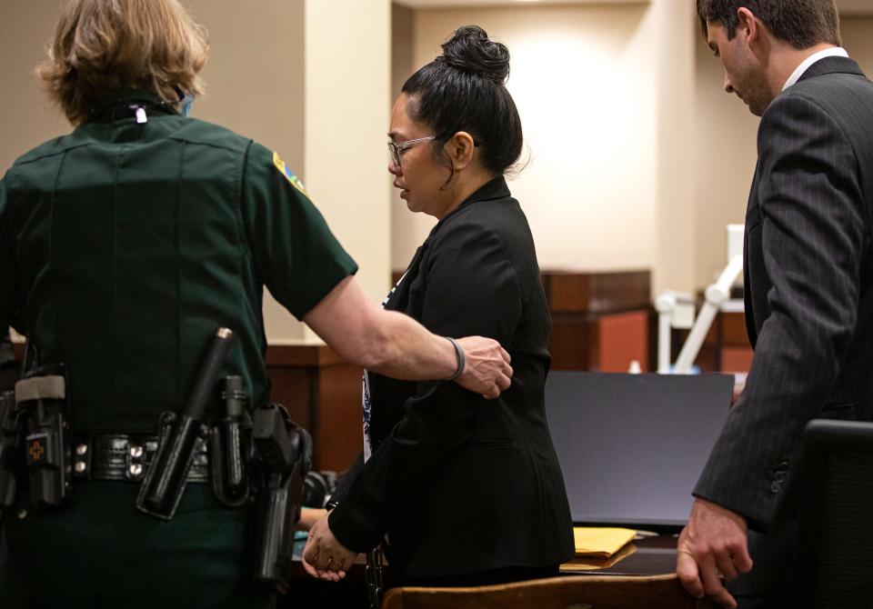 Katherine Magbanua leaves the courtroom in shackles after the jury finds her guilty on all counts on Friday, May 27, 2022 in her retrial for the 2014 murder of Dan Markel in Tallahassee, Fla. 