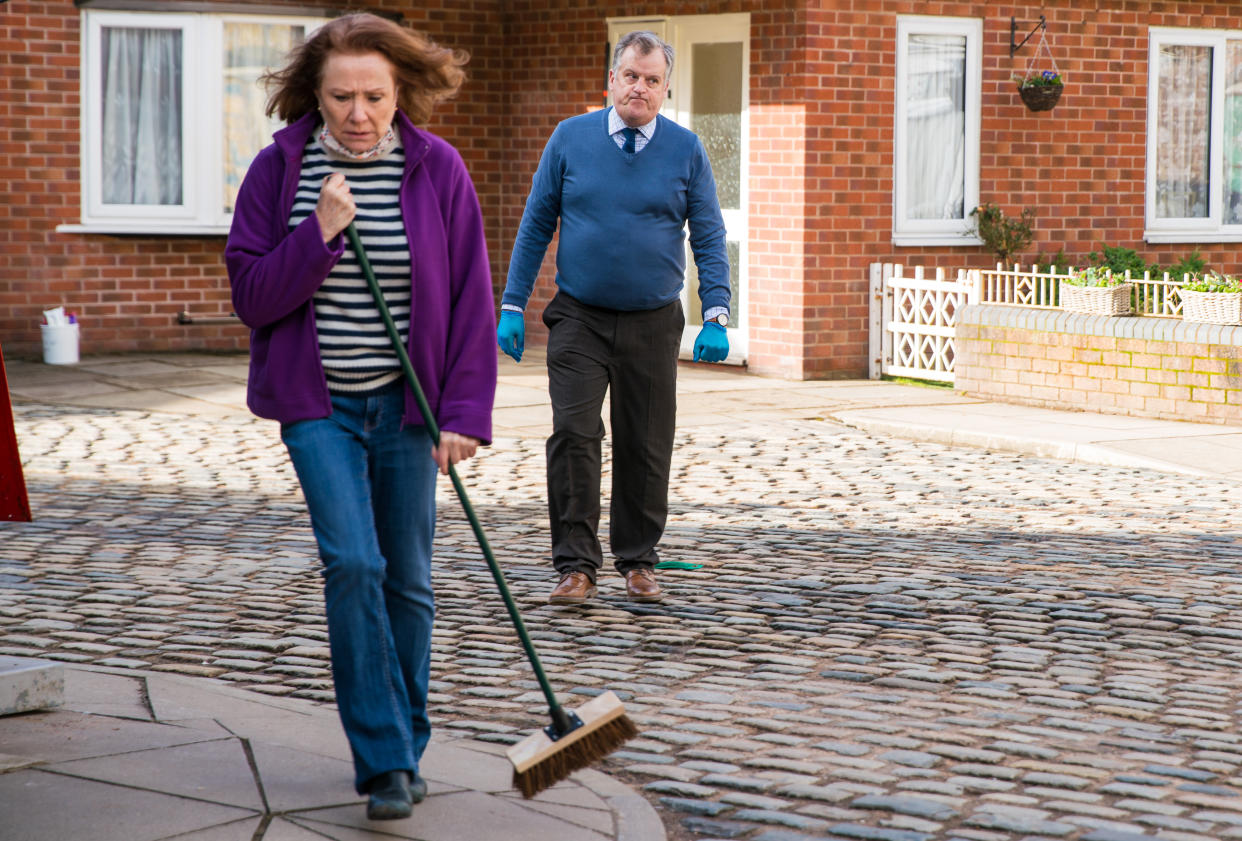 FROM ITV

STRICT EMBARGO - No Use Before Tuesday 30th March 2021

Coronation Street - Ep 10292

Monday 5th April 2021 - 2nd Ep

Brian Packham [PETER GUNN] and Cathy Matthews [MELANIE HILL] are horrified when someone puts a brick through the Kabin window. Cathy finally cracks and tells Tracy McDonald [KATE FORD] that she was responsible for the nasty comment online, not Brian.

Picture contact David.crook@itv.com 

Photographer - Danielle Baguley

This photograph is (C) ITV Plc and can only be reproduced for editorial purposes directly in connection with the programme or event mentioned above, or ITV plc. Once made available by ITV plc Picture Desk, this photograph can be reproduced once only up until the transmission [TX] date and no reproduction fee will be charged. Any subsequent usage may incur a fee. This photograph must not be manipulated [excluding basic cropping] in a manner which alters the visual appearance of the person photographed deemed detrimental or inappropriate by ITV plc Picture Desk. This photograph must not be syndicated to any other company, publication or website, or permanently archived, without the express written permission of ITV Picture Desk. Full Terms and conditions are available on  www.itv.com/presscentre/itvpictures/terms