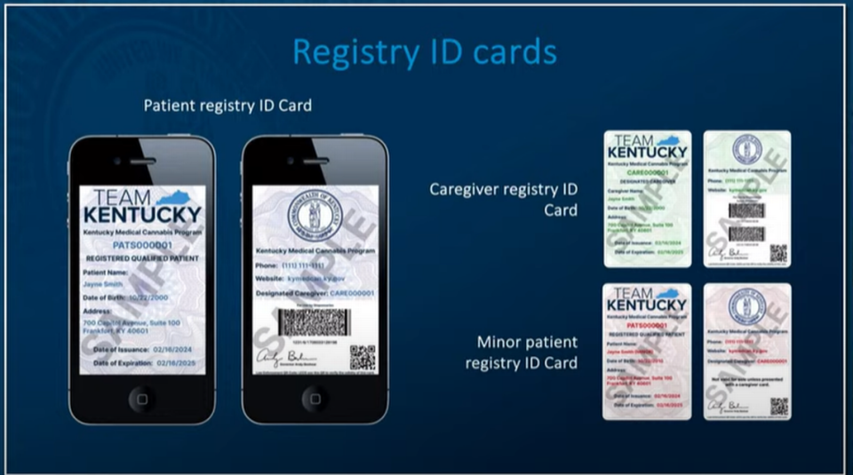 A screen capture from a virtual press conference Kentucky Gov. Andy Beshear gave Thursday, March 14, depicts what a typical medical cannabis ID card will look like when the state’s program launches in 2025.