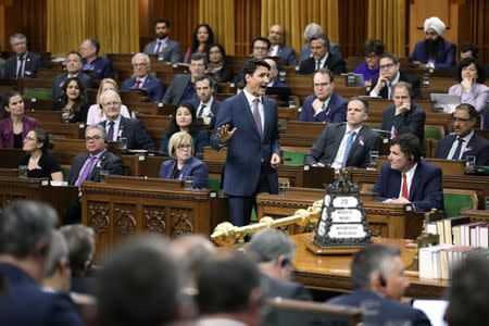 Canada's Prime Minister Justin Trudeau speaks during Question Period in the House of Commons on Parliament Hill in Ottawa, Ontario, Canada, March 20, 2019. REUTERS/Chris Wattie