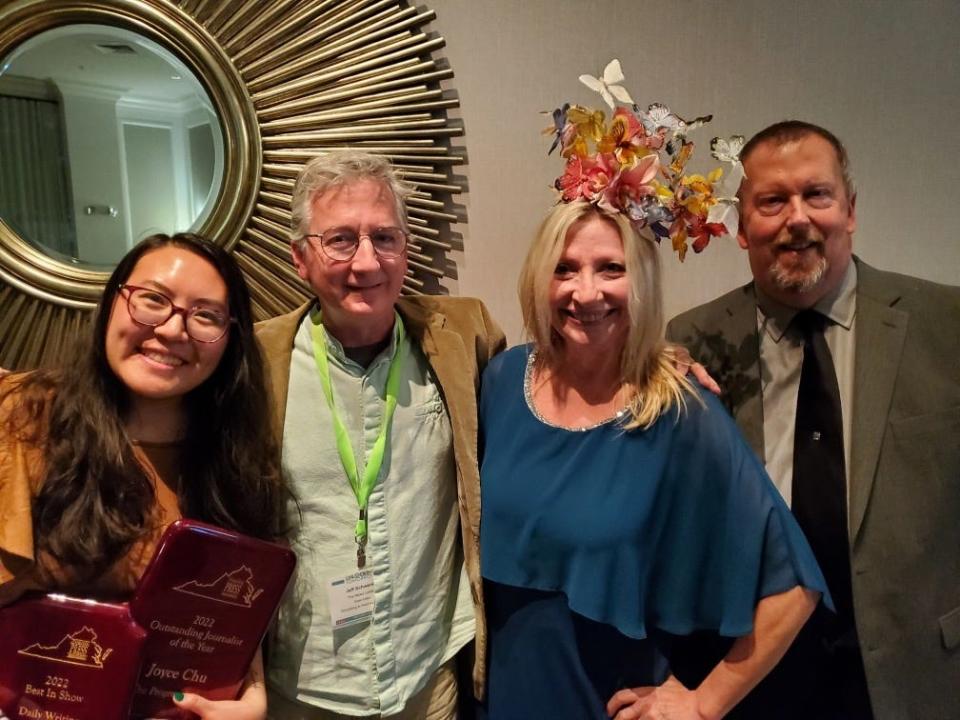 The Progress-Index's Joyce Chu, Virginia editor Jeff Schwaner, Kristi Higgins, and Bill Atkinson at the Virginia Press Association's annual banquet and awards ceremony May 6, 2023.