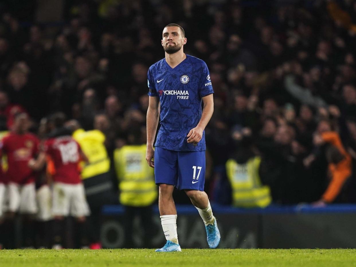 Mateo Kovacic of Chelsea after Manchester United scored their second goal: EPA