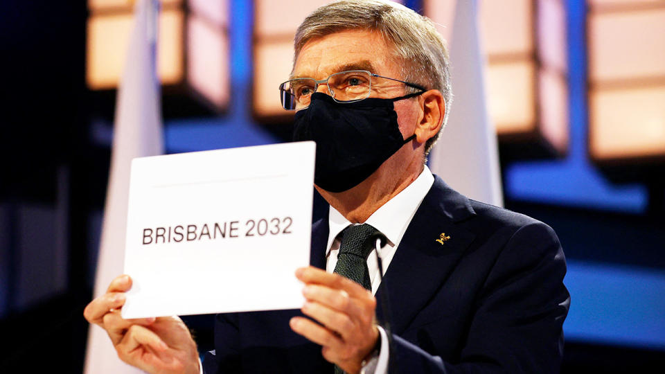 Thomas Bach, pictured here announcing Brisbane as the 2032 Summer Olympics host city.