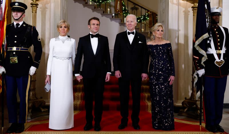 U.S. President Joe Biden hosts French President Emmanuel Macron at White house for state visit.