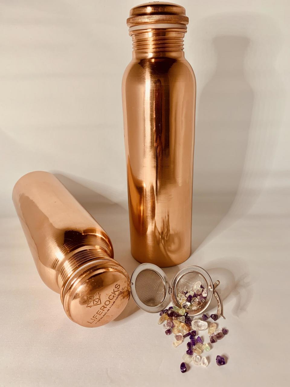 Liferocks copper bottle with vibrational crystal pod (£45)