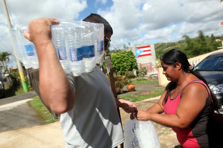 FILE PHOTO: Municipal workers distribute water and ice provided by the U.S. Federal Emergency Management Agency (FEMA), after Hurricane Maria hit the island in September 2017, in Comerio, Puerto Rico January 31, 2018. REUTERS/Alvin Baez