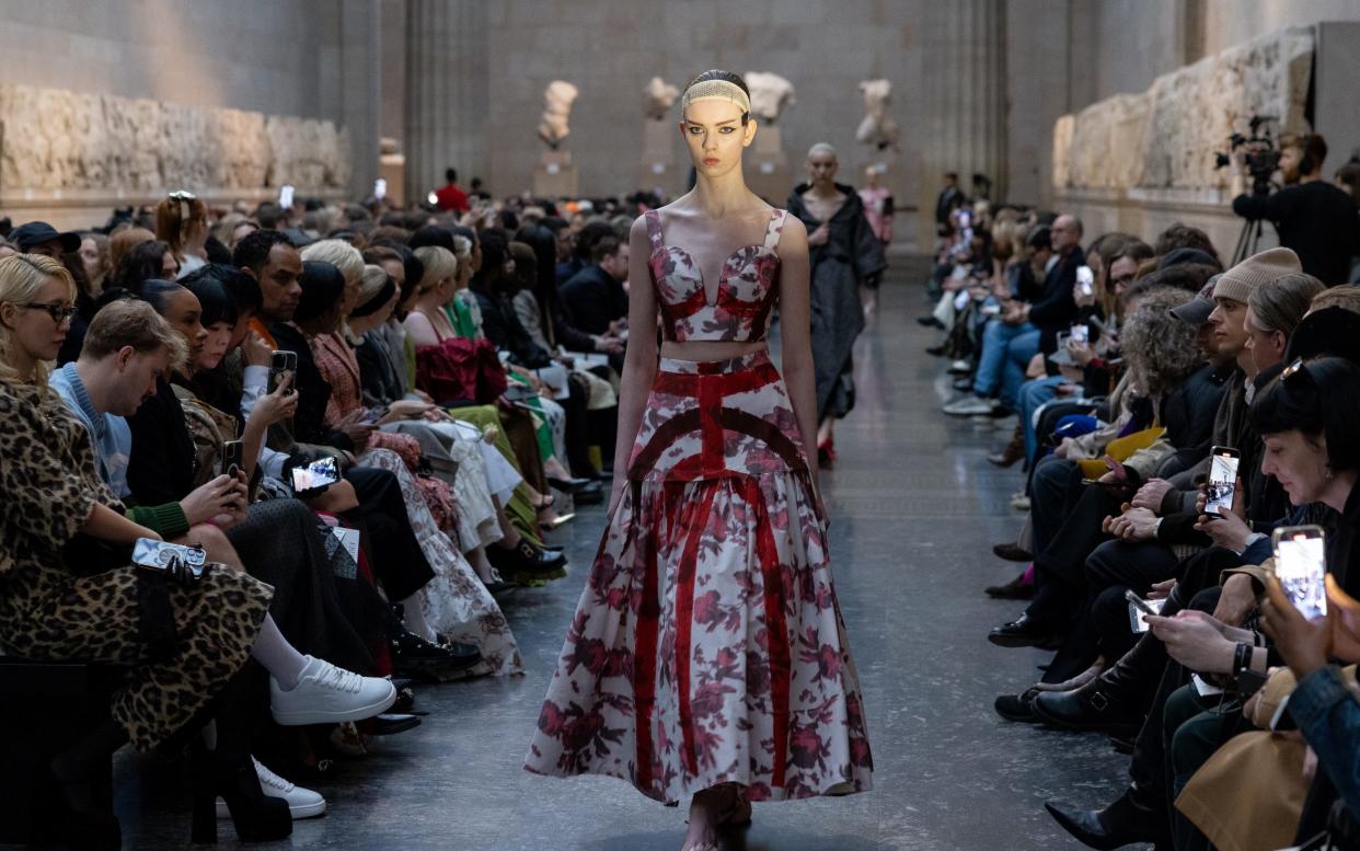 A model on the runway at the controversial fashion show